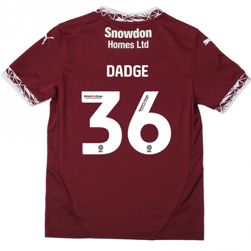 Gyermek Labdarúgás James Dadge #36 Burgundia Hazai Jersey 2024/25 Mez Póló Ing