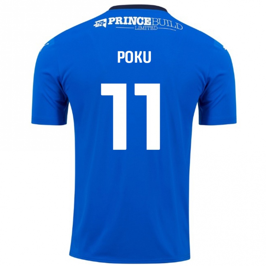 Gyermek Labdarúgás Kwame Poku #11 Kék Fehér Hazai Jersey 2024/25 Mez Póló Ing