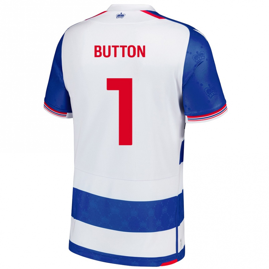 Gyermek Labdarúgás David Button #1 Kék Fehér Hazai Jersey 2024/25 Mez Póló Ing