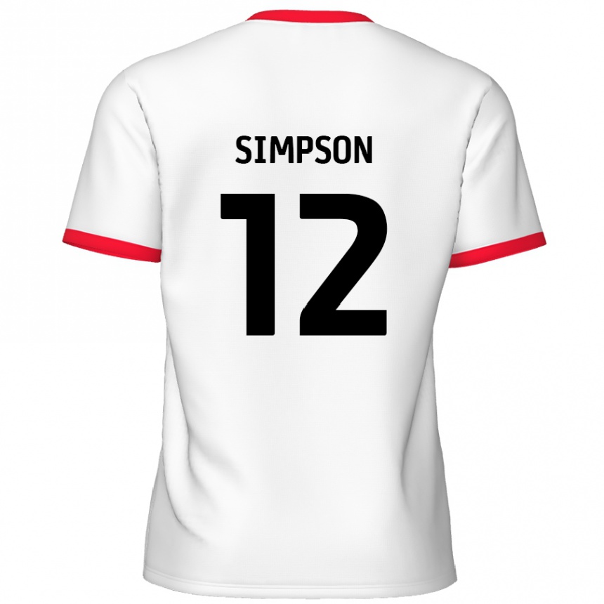 Gyermek Labdarúgás Tyreece Simpson #12 Fehér Piros Hazai Jersey 2024/25 Mez Póló Ing