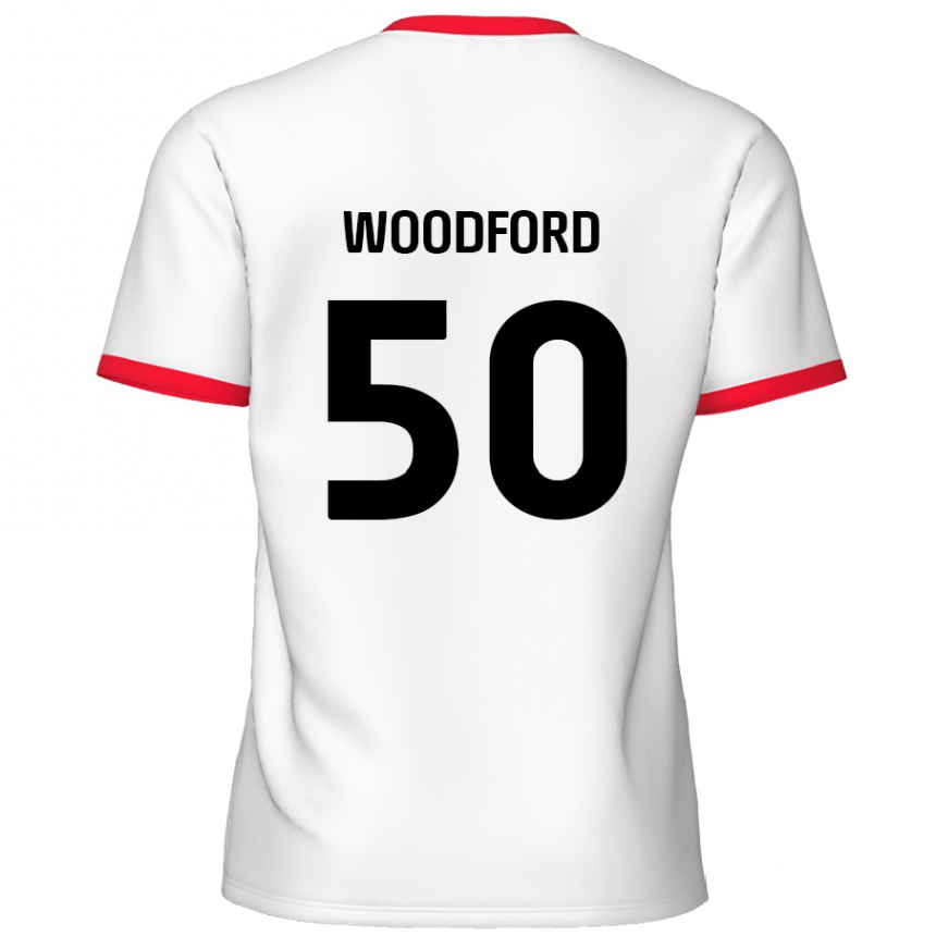 Gyermek Labdarúgás Max Woodford #50 Fehér Piros Hazai Jersey 2024/25 Mez Póló Ing