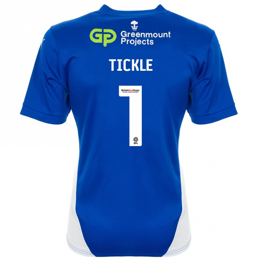 Gyermek Labdarúgás Sam Tickle #1 Kék Fehér Hazai Jersey 2024/25 Mez Póló Ing