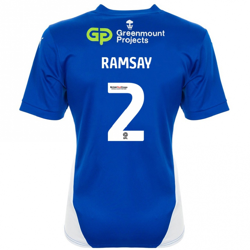 Gyermek Labdarúgás Calvin Ramsay #2 Kék Fehér Hazai Jersey 2024/25 Mez Póló Ing