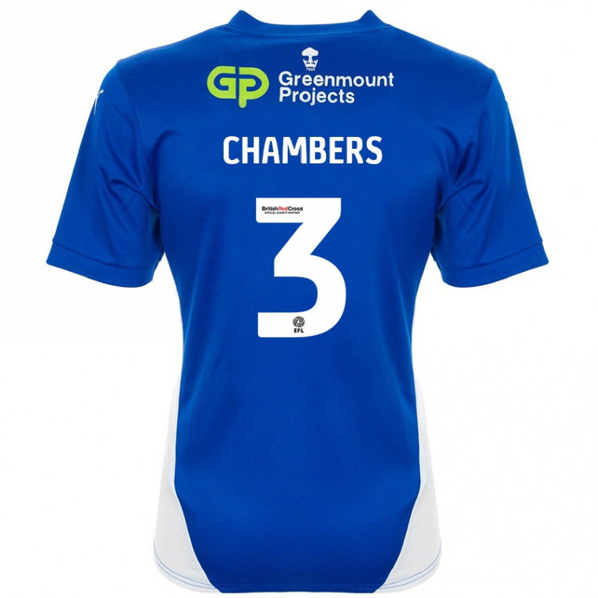 Gyermek Labdarúgás Luke Chambers #3 Kék Fehér Hazai Jersey 2024/25 Mez Póló Ing