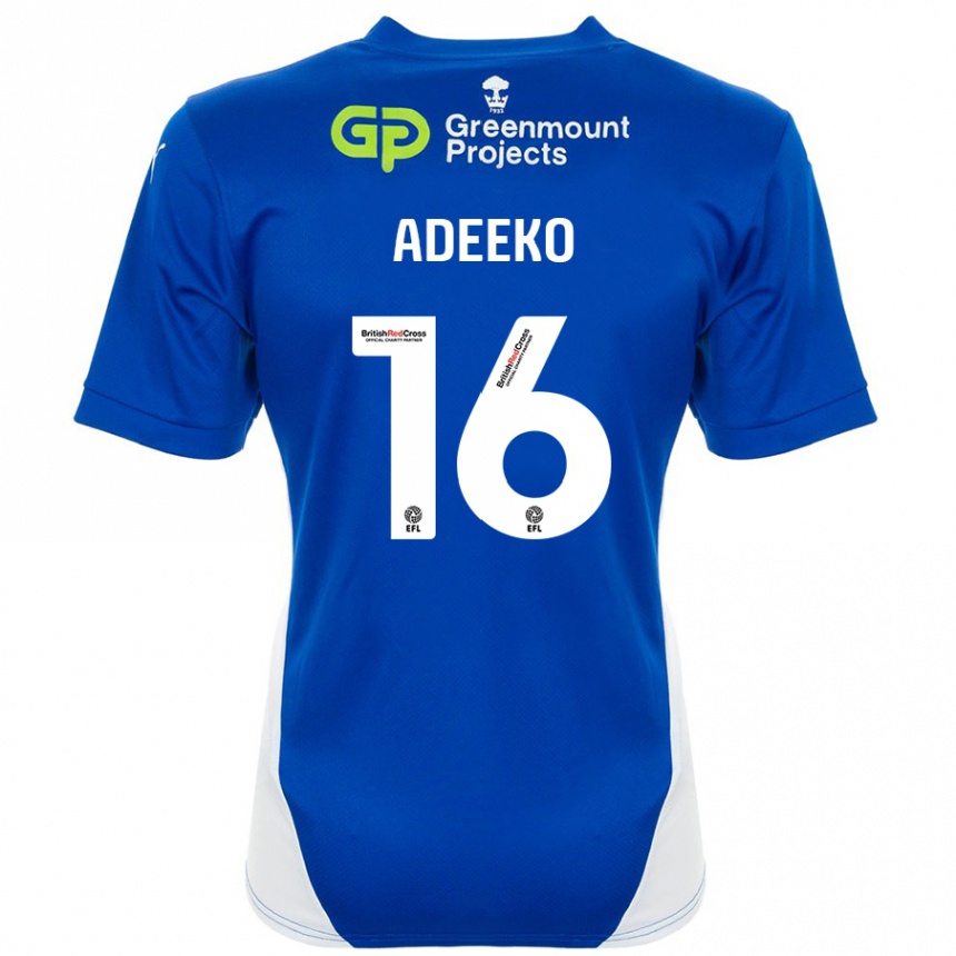 Gyermek Labdarúgás Baba Adeeko #16 Kék Fehér Hazai Jersey 2024/25 Mez Póló Ing