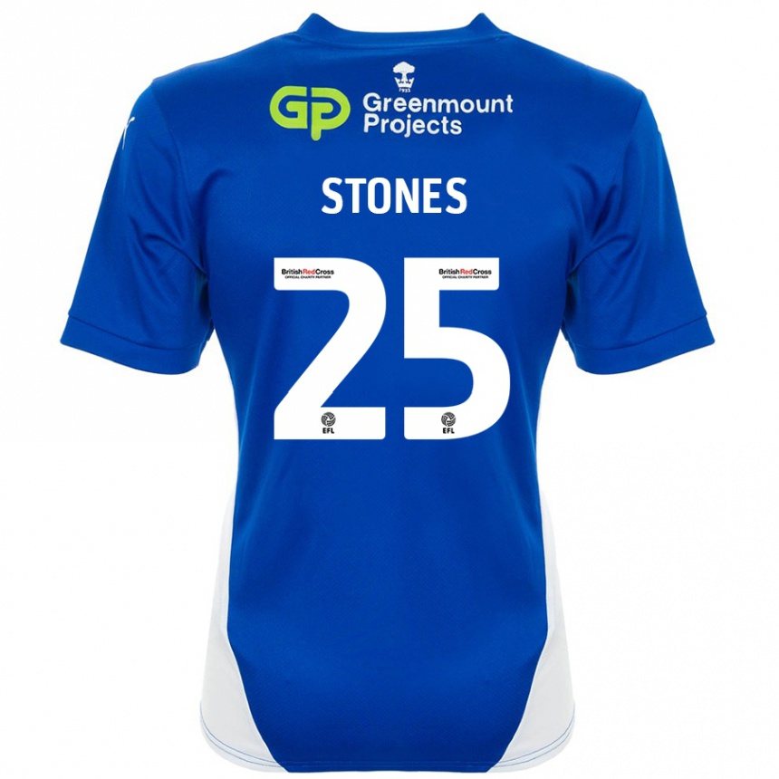 Gyermek Labdarúgás Josh Stones #25 Kék Fehér Hazai Jersey 2024/25 Mez Póló Ing