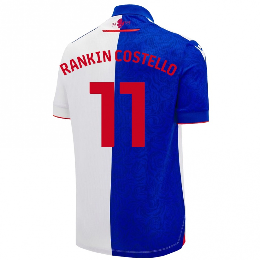 Gyermek Labdarúgás Joe Rankin-Costello #11 Égszínkék Fehér Hazai Jersey 2024/25 Mez Póló Ing