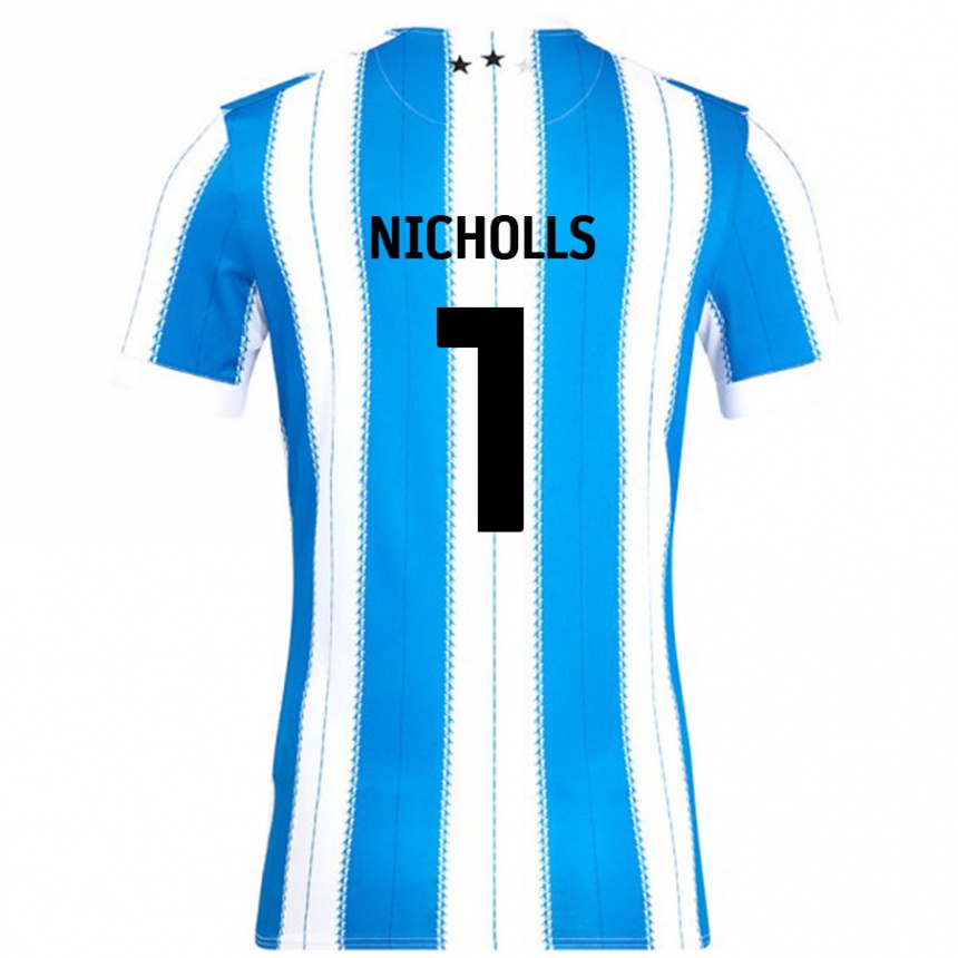 Gyermek Labdarúgás Lee Nicholls #1 Kék Fehér Hazai Jersey 2024/25 Mez Póló Ing