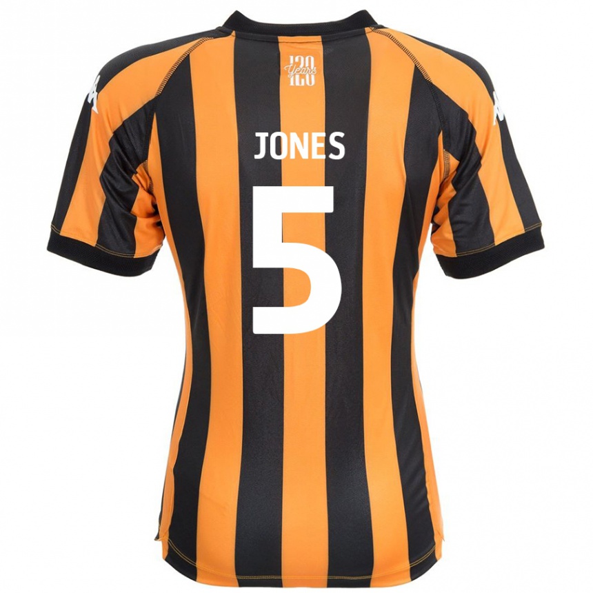 Gyermek Labdarúgás Alfie Jones #5 Fekete Borostyán Hazai Jersey 2024/25 Mez Póló Ing