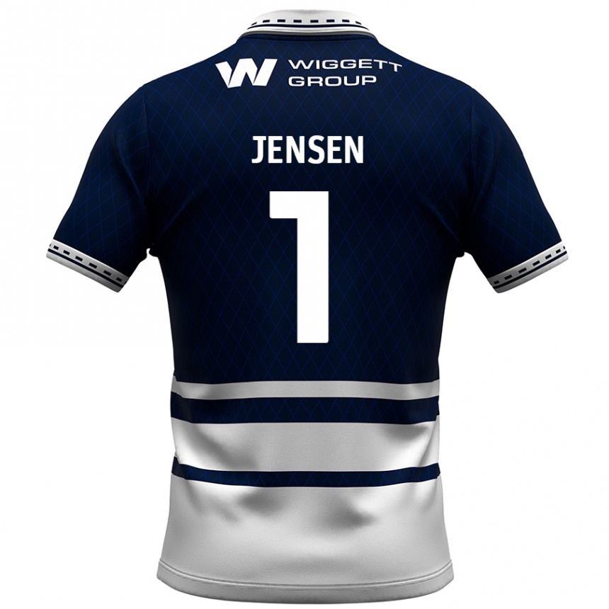 Gyermek Labdarúgás Lukas Jensen #1 Sötétkék Fehér Hazai Jersey 2024/25 Mez Póló Ing