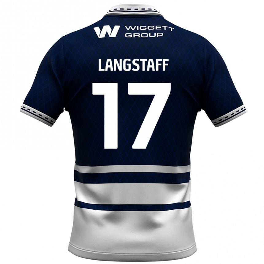 Gyermek Labdarúgás Macaulay Langstaff #17 Sötétkék Fehér Hazai Jersey 2024/25 Mez Póló Ing