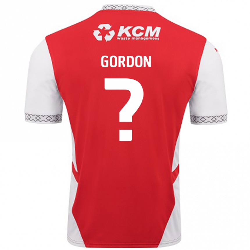 Gyermek Labdarúgás Owain Gordon #0 Piros Fehér Hazai Jersey 2024/25 Mez Póló Ing