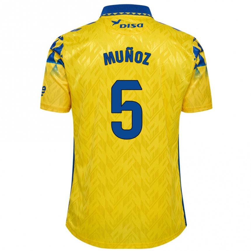 Gyermek Labdarúgás Javi Muñoz #5 Sárga Kék Hazai Jersey 2024/25 Mez Póló Ing