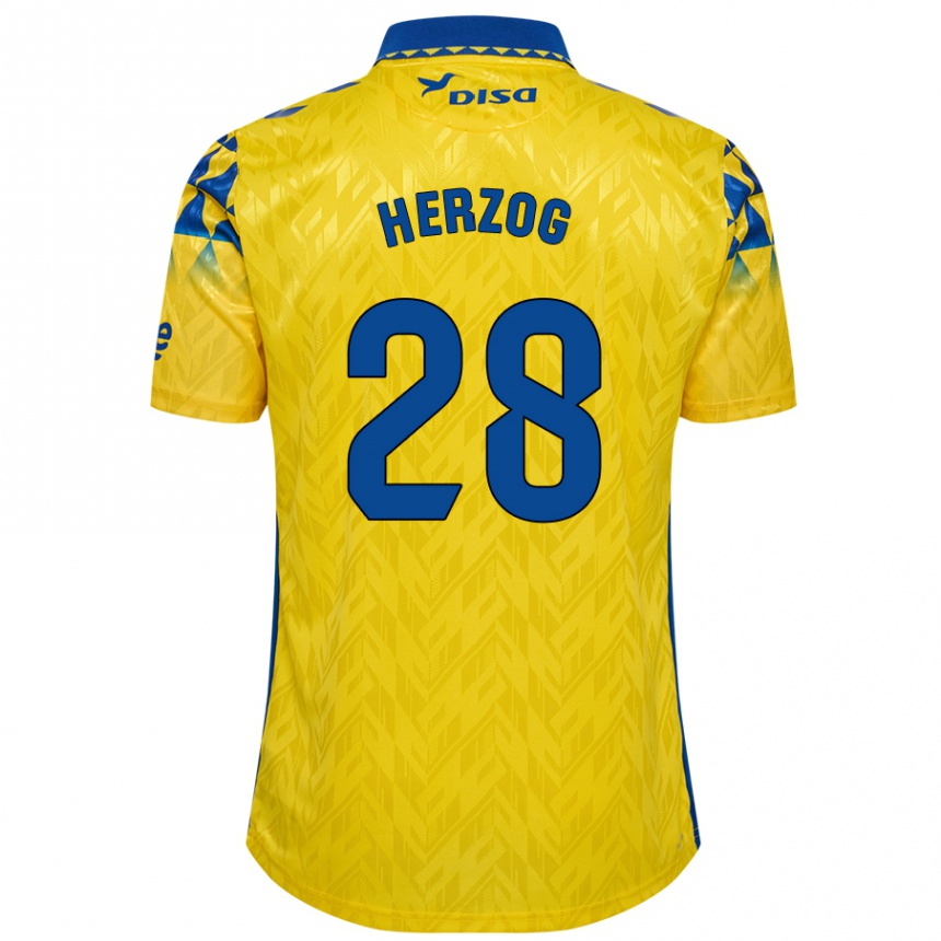 Gyermek Labdarúgás Juanma Herzog #28 Sárga Kék Hazai Jersey 2024/25 Mez Póló Ing