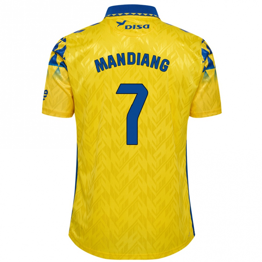 Gyermek Labdarúgás Saliou Mandiang #7 Sárga Kék Hazai Jersey 2024/25 Mez Póló Ing