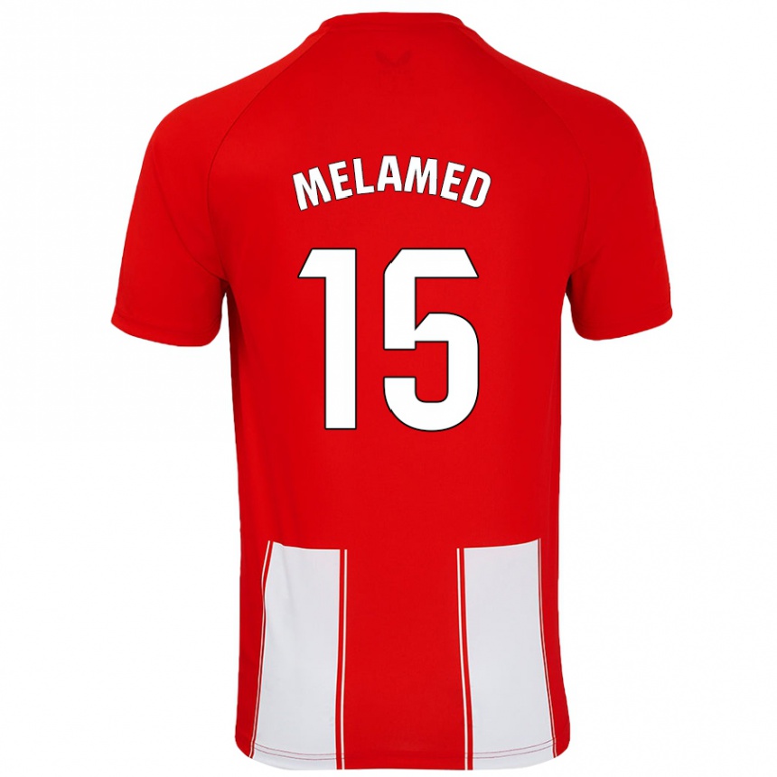 Gyermek Labdarúgás Nico Melamed #15 Piros Fehér Hazai Jersey 2024/25 Mez Póló Ing