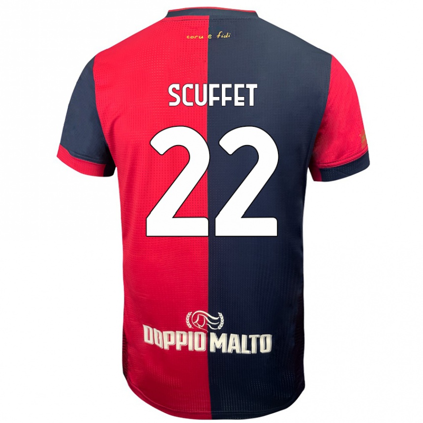 Gyermek Labdarúgás Simone Scuffet #22 Piros Sötétebb Kék Hazai Jersey 2024/25 Mez Póló Ing