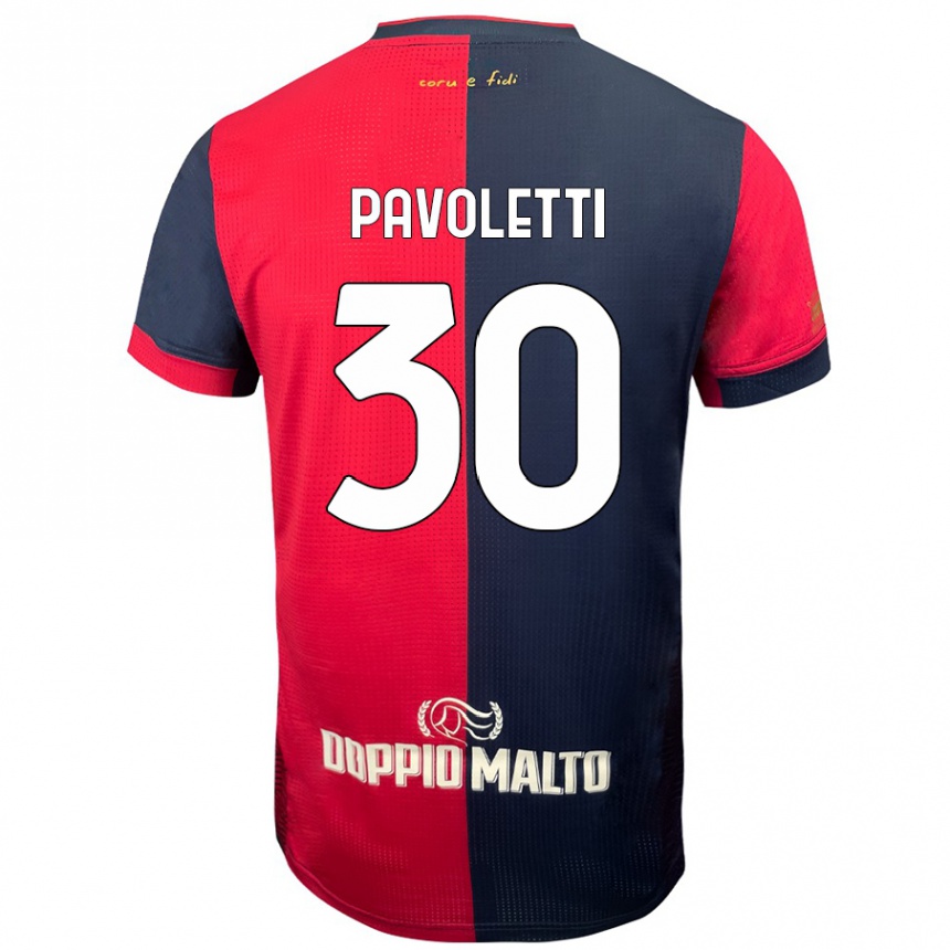 Gyermek Labdarúgás Leonardo Pavoletti #30 Piros Sötétebb Kék Hazai Jersey 2024/25 Mez Póló Ing