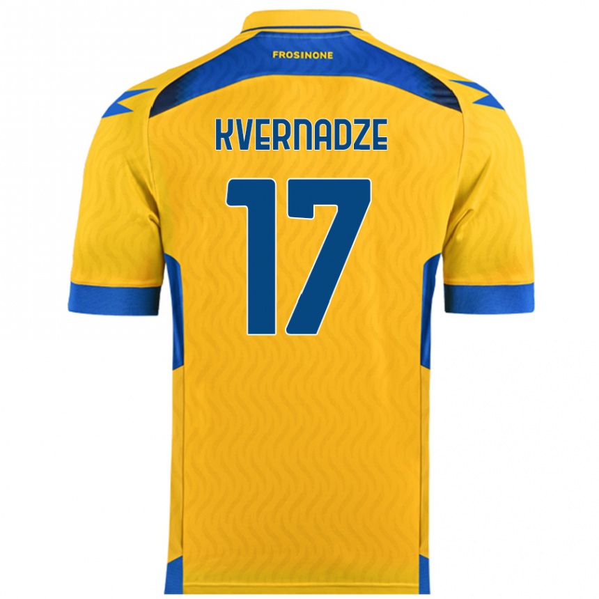 Gyermek Labdarúgás Giorgi Kvernadze #17 Sárga Hazai Jersey 2024/25 Mez Póló Ing