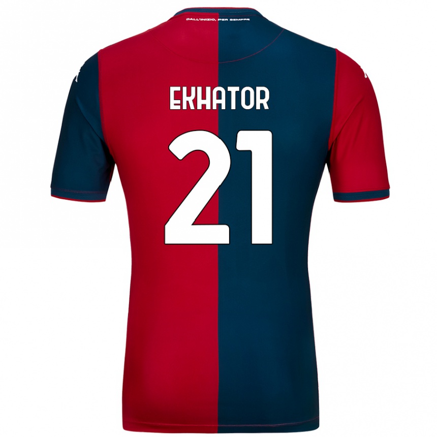 Gyermek Labdarúgás Jeff Ekhator #21 Piros Sötétkék Hazai Jersey 2024/25 Mez Póló Ing