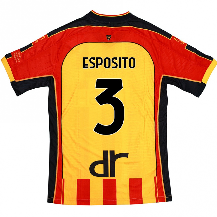 Gyermek Labdarúgás Sebastian Esposito #3 Sárga Piros Hazai Jersey 2024/25 Mez Póló Ing