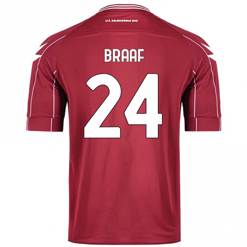 Gyermek Labdarúgás Jayden Braaf #24 Burgundia Hazai Jersey 2024/25 Mez Póló Ing