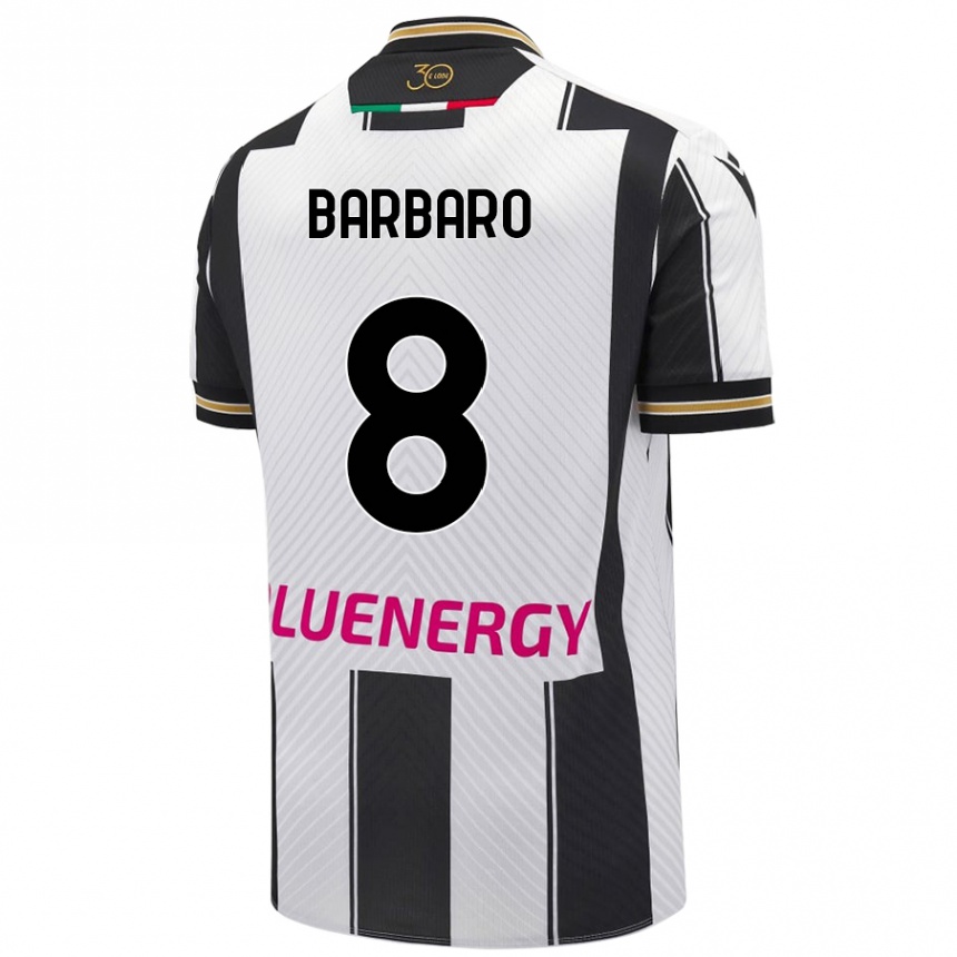 Gyermek Labdarúgás Elia Barbaro #8 Fehér Fekete Hazai Jersey 2024/25 Mez Póló Ing