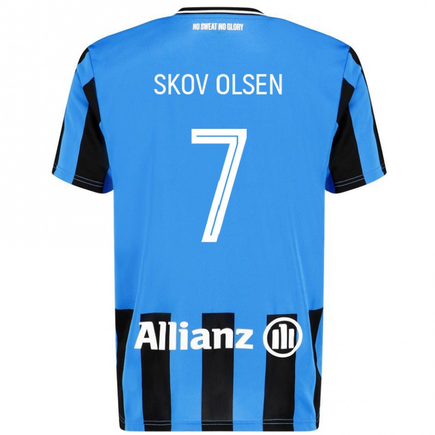 Gyermek Labdarúgás Andreas Skov Olsen #7 Égszínkék Fekete Hazai Jersey 2024/25 Mez Póló Ing