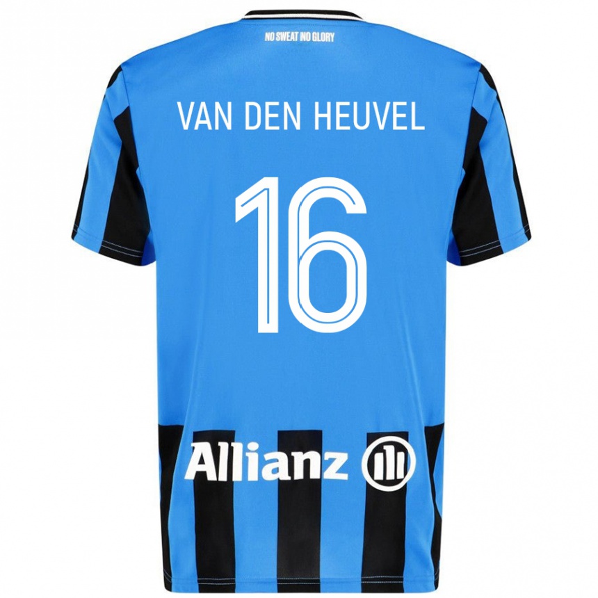 Gyermek Labdarúgás Dani Van Den Heuvel #16 Égszínkék Fekete Hazai Jersey 2024/25 Mez Póló Ing