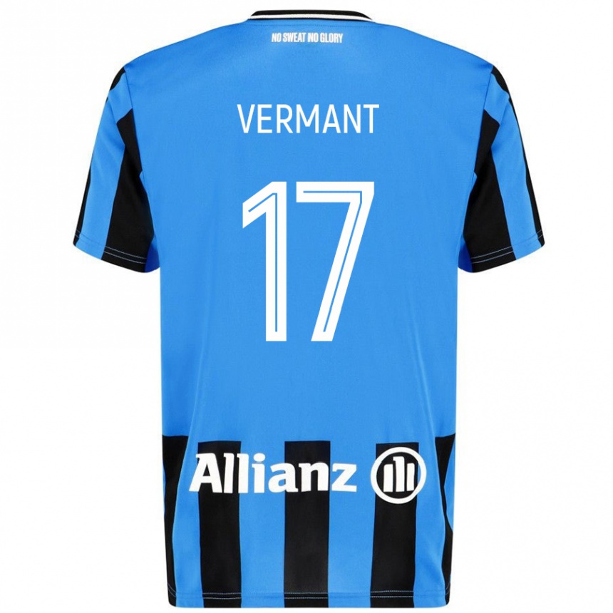 Gyermek Labdarúgás Romeo Vermant #17 Égszínkék Fekete Hazai Jersey 2024/25 Mez Póló Ing