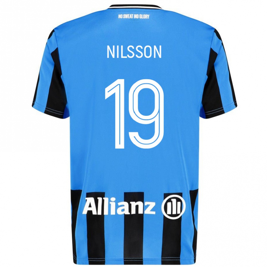 Gyermek Labdarúgás Gustaf Nilsson #19 Égszínkék Fekete Hazai Jersey 2024/25 Mez Póló Ing