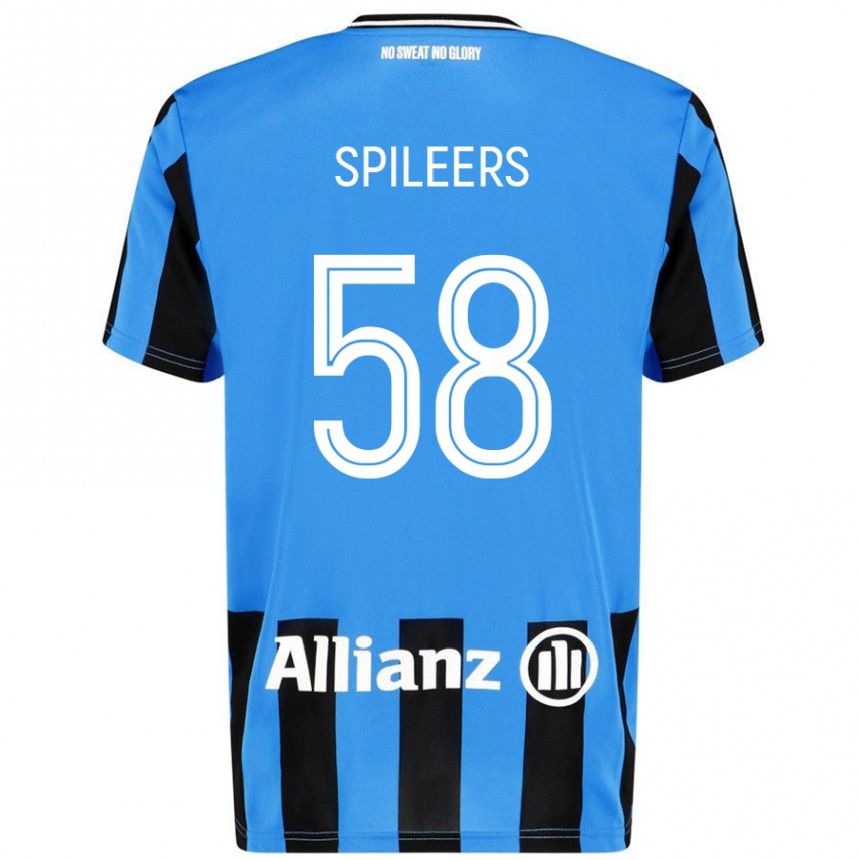 Gyermek Labdarúgás Jorne Spileers #58 Égszínkék Fekete Hazai Jersey 2024/25 Mez Póló Ing