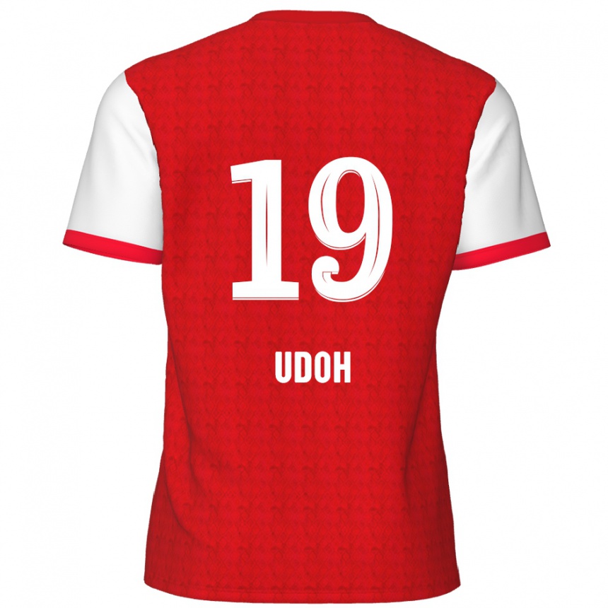 Gyermek Labdarúgás Victor Udoh #19 Piros Fehér Hazai Jersey 2024/25 Mez Póló Ing