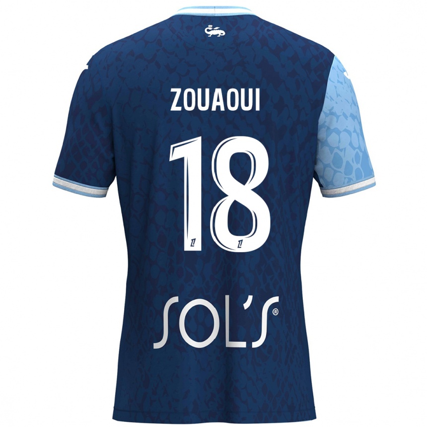 Gyermek Labdarúgás Yanis Zouaoui #18 Égszínkék Sötétkék Hazai Jersey 2024/25 Mez Póló Ing