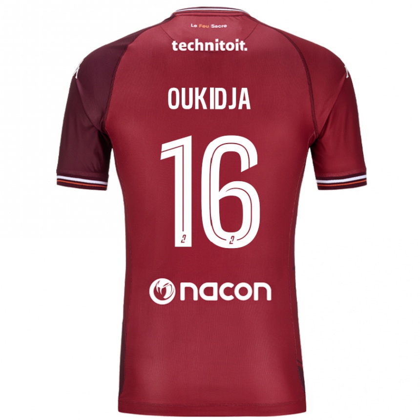 Gyermek Labdarúgás Alexandre Oukidja #16 Piros Granata Hazai Jersey 2024/25 Mez Póló Ing