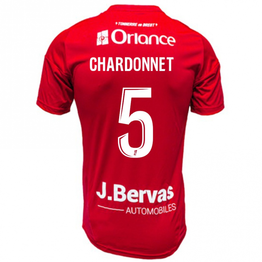 Gyermek Labdarúgás Brendan Chardonnet #5 Piros Fehér Hazai Jersey 2024/25 Mez Póló Ing