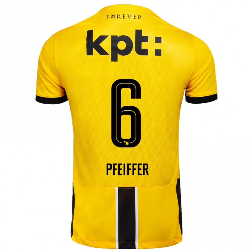 Gyermek Labdarúgás Patric Pfeiffer #6 Sárga Fekete Hazai Jersey 2024/25 Mez Póló Ing