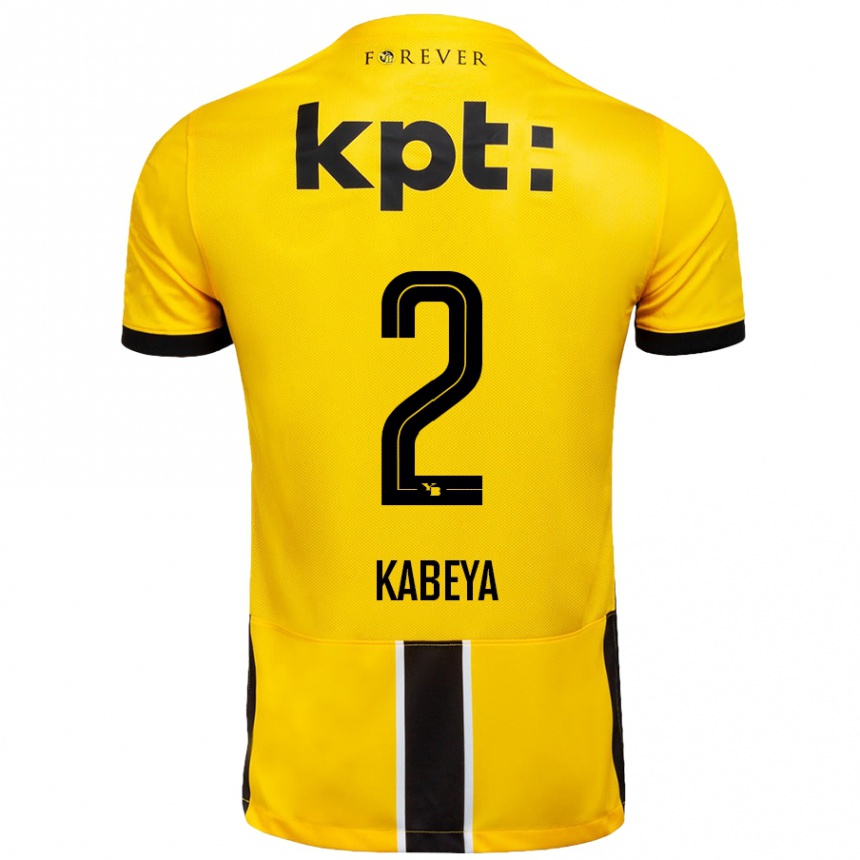 Gyermek Labdarúgás Benjamin Kabeya #2 Sárga Fekete Hazai Jersey 2024/25 Mez Póló Ing