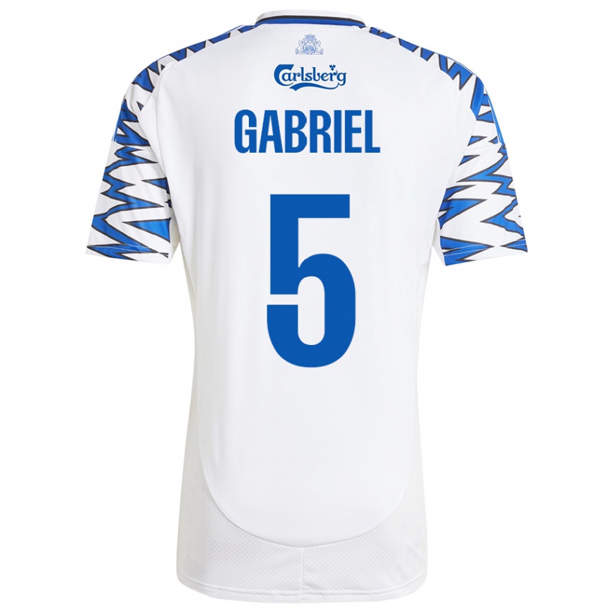 Gyermek Labdarúgás Gabriel Pereira #5 Fehér Ég Kék Hazai Jersey 2024/25 Mez Póló Ing