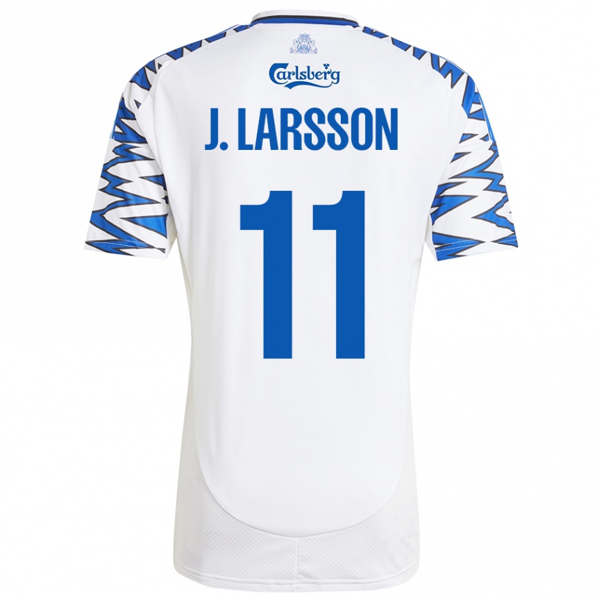 Gyermek Labdarúgás Jordan Larsson #11 Fehér Ég Kék Hazai Jersey 2024/25 Mez Póló Ing