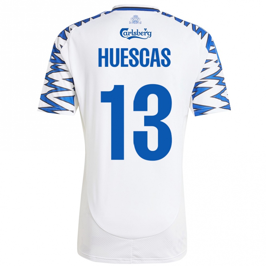 Gyermek Labdarúgás Rodrigo Huescas #13 Fehér Ég Kék Hazai Jersey 2024/25 Mez Póló Ing