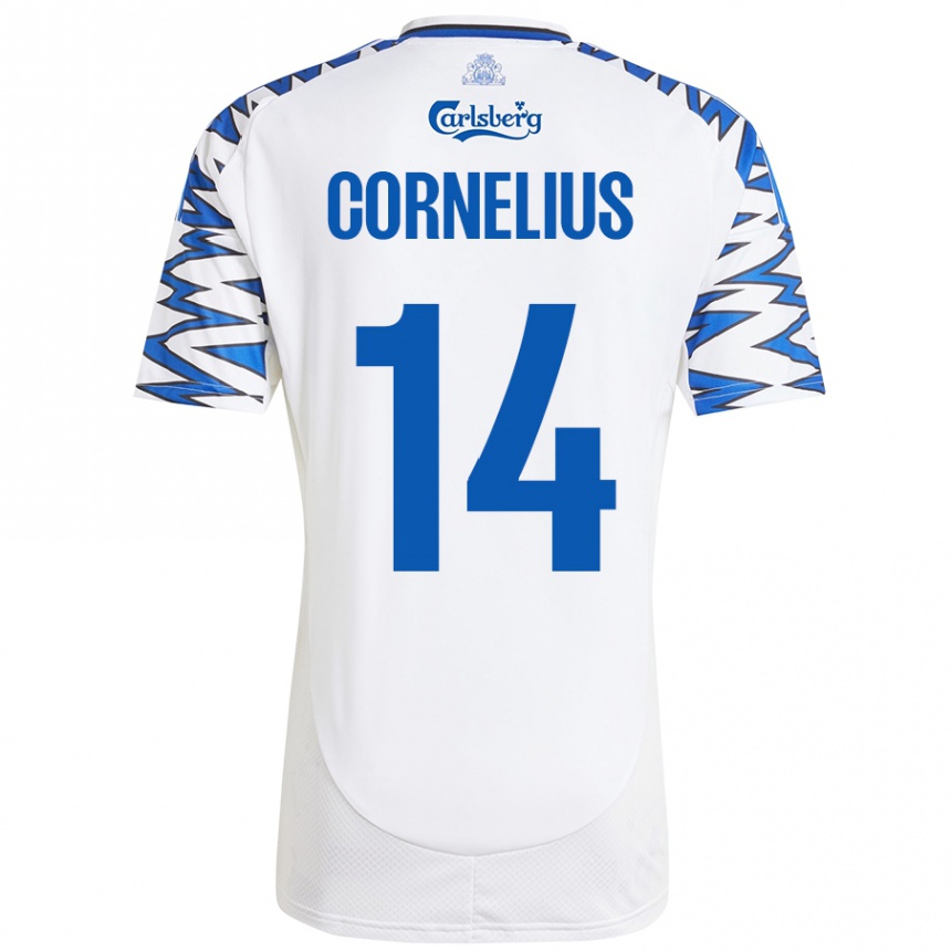 Gyermek Labdarúgás Andreas Cornelius #14 Fehér Ég Kék Hazai Jersey 2024/25 Mez Póló Ing