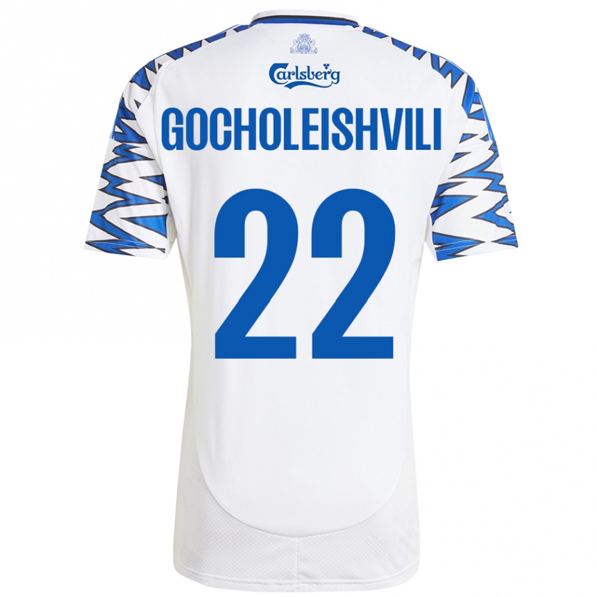 Gyermek Labdarúgás Giorgi Gocholeishvili #22 Fehér Ég Kék Hazai Jersey 2024/25 Mez Póló Ing