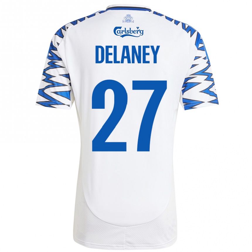 Gyermek Labdarúgás Thomas Delaney #27 Fehér Ég Kék Hazai Jersey 2024/25 Mez Póló Ing