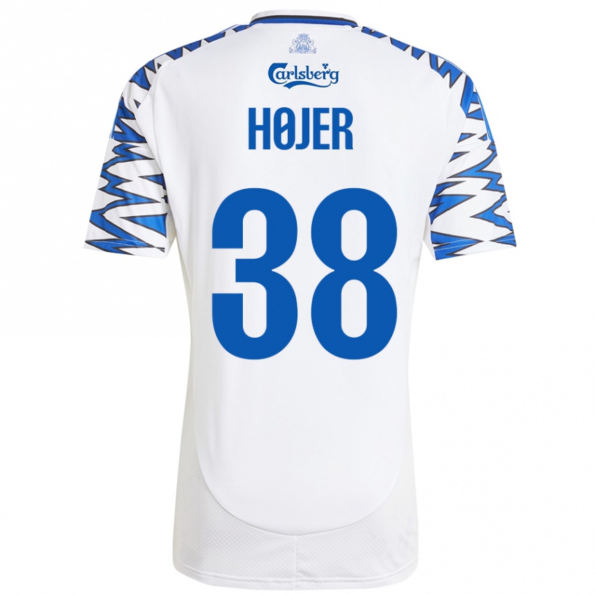 Gyermek Labdarúgás Oliver Højer #38 Fehér Ég Kék Hazai Jersey 2024/25 Mez Póló Ing