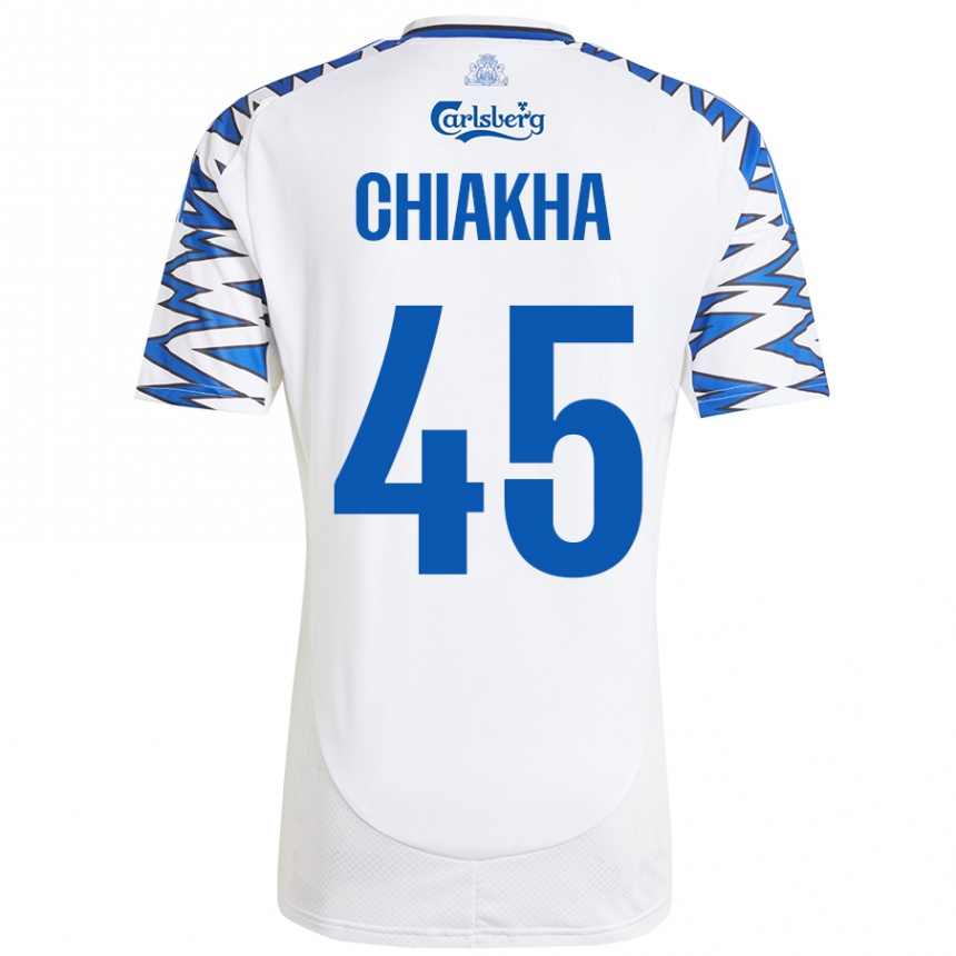 Gyermek Labdarúgás Amin Chiakha #45 Fehér Ég Kék Hazai Jersey 2024/25 Mez Póló Ing