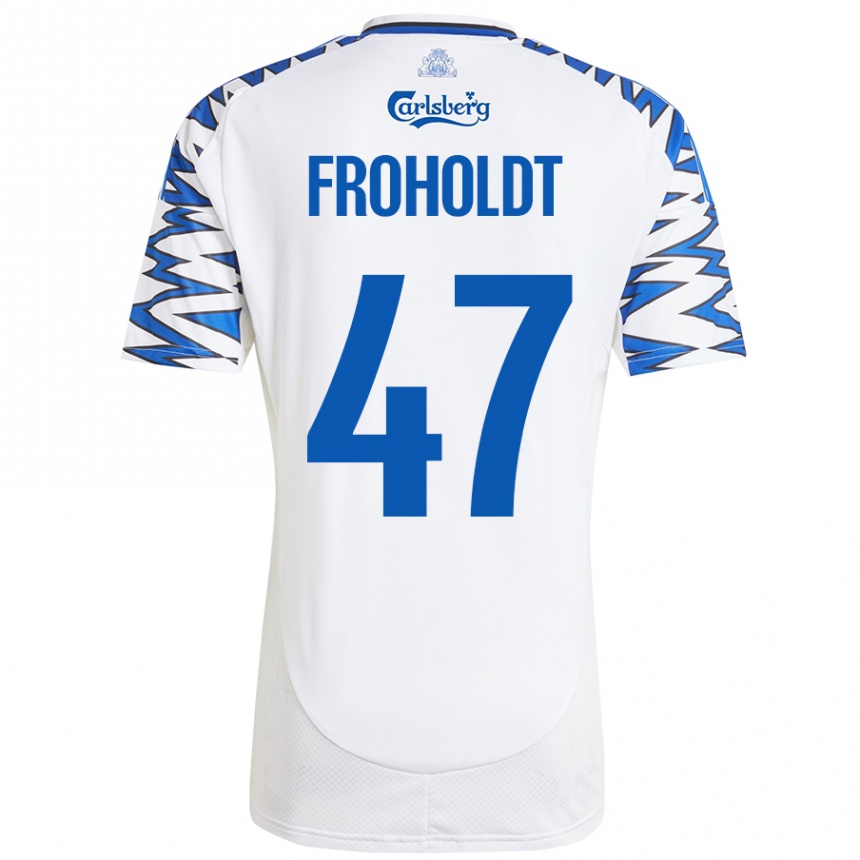 Gyermek Labdarúgás Victor Froholdt #47 Fehér Ég Kék Hazai Jersey 2024/25 Mez Póló Ing