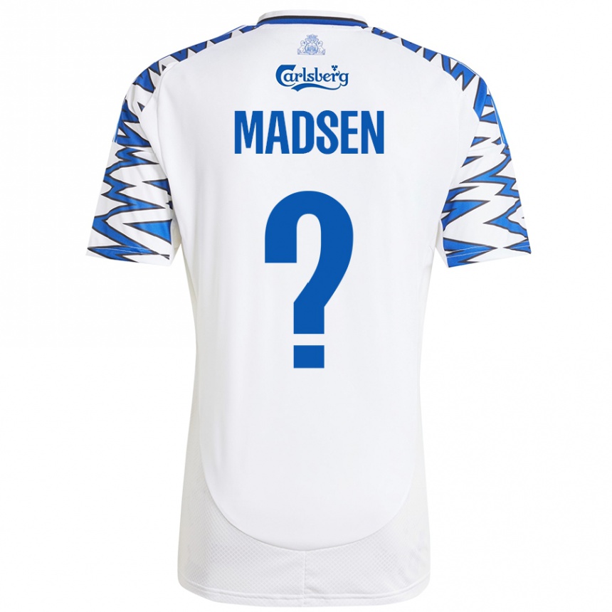 Gyermek Labdarúgás Noah Madsen #0 Fehér Ég Kék Hazai Jersey 2024/25 Mez Póló Ing