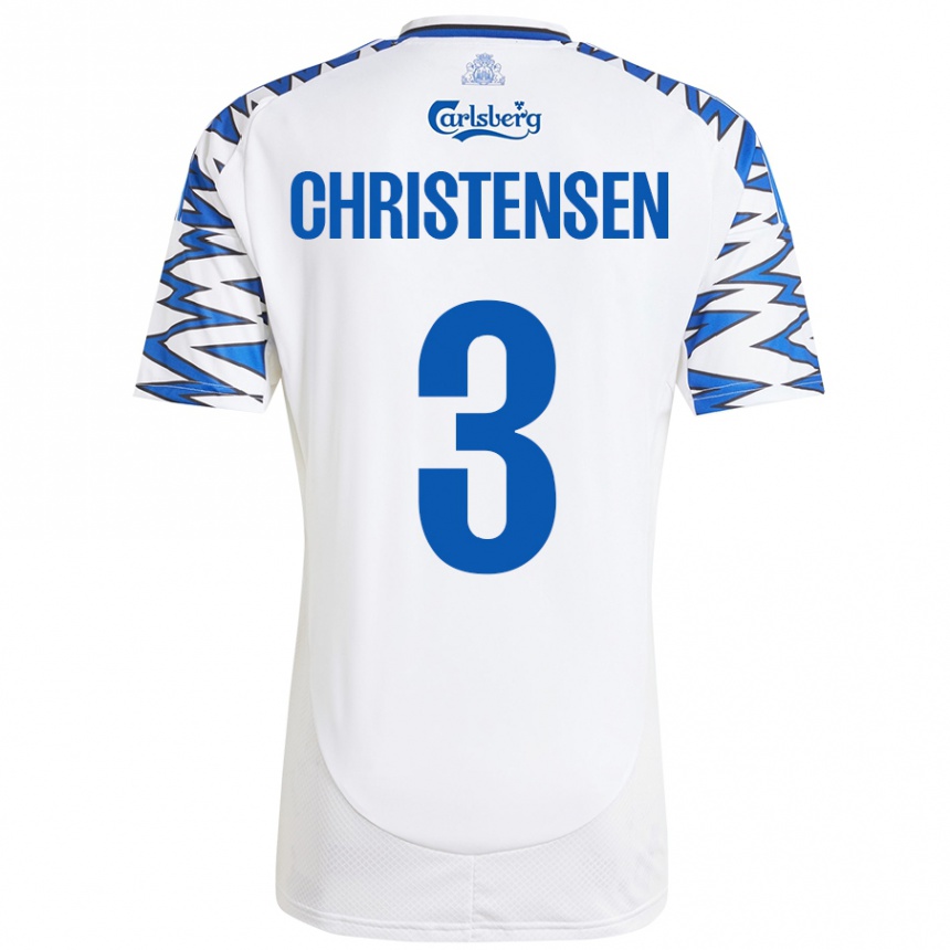 Gyermek Labdarúgás Sebastian Christensen #3 Fehér Ég Kék Hazai Jersey 2024/25 Mez Póló Ing