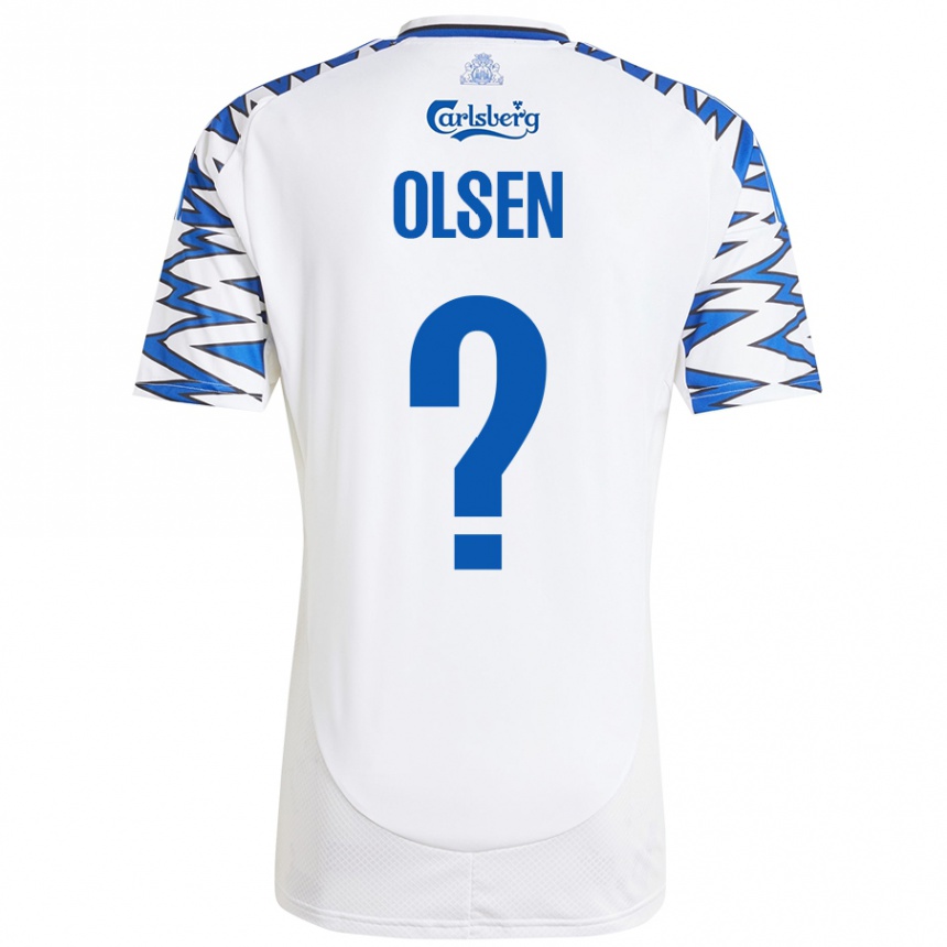 Gyermek Labdarúgás Gunnar Olsen #0 Fehér Ég Kék Hazai Jersey 2024/25 Mez Póló Ing